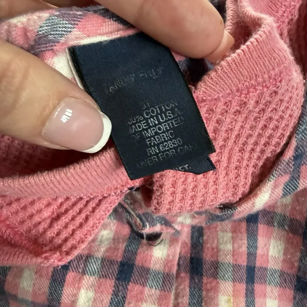Vtg Lands End 90s Plaid Jumper Dress Girls Toddler 3T Pink Blue Thermal Layered